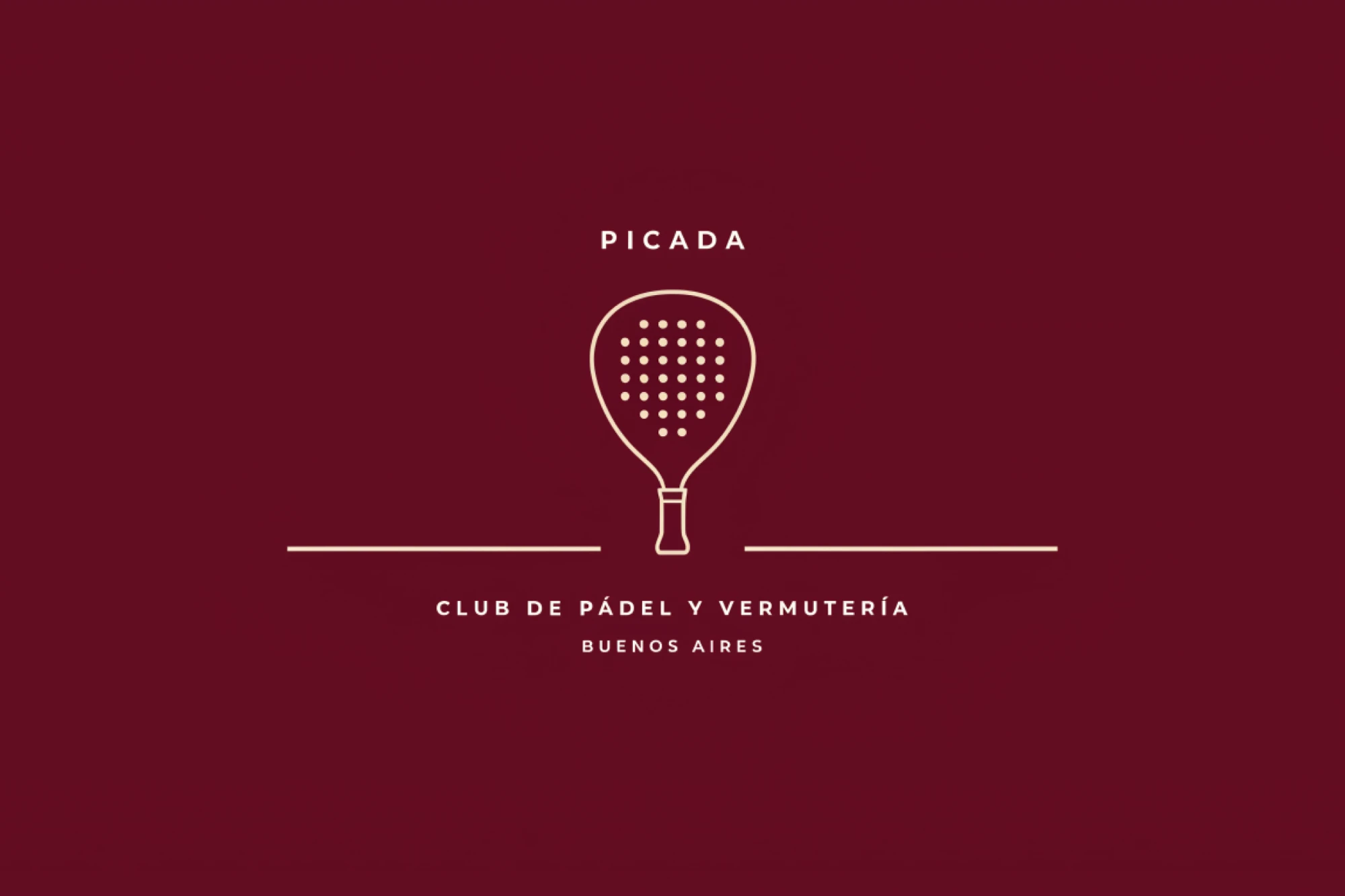 Picada, the padel racket logo in cream on burgundy